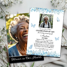 Invitación Celebration Of Life 2 Photos Funeral Blue Floral