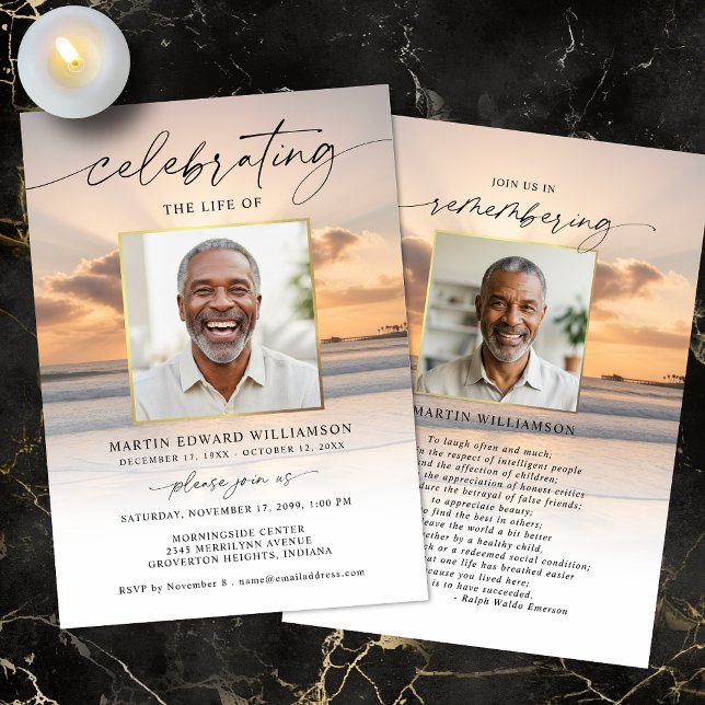 Invitación Celebration of Life Beach Sunset Photo Invitation (Subido por el creador)