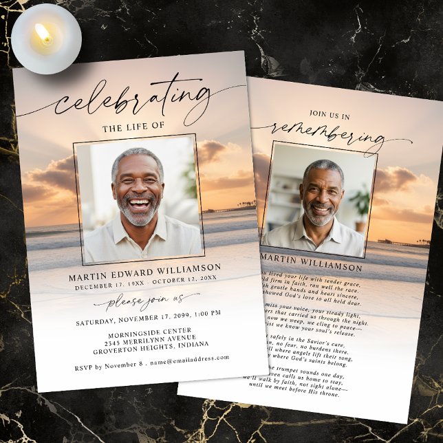Invitación Celebration of Life Beach Sunset Photo Invitation (Subido por el creador)