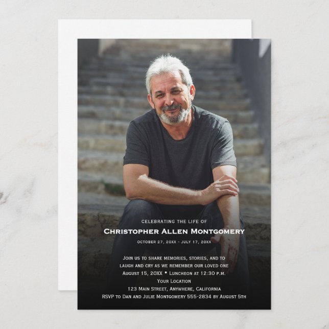 Invitación Celebration of Life Funeral Memorial (Anverso / Reverso)