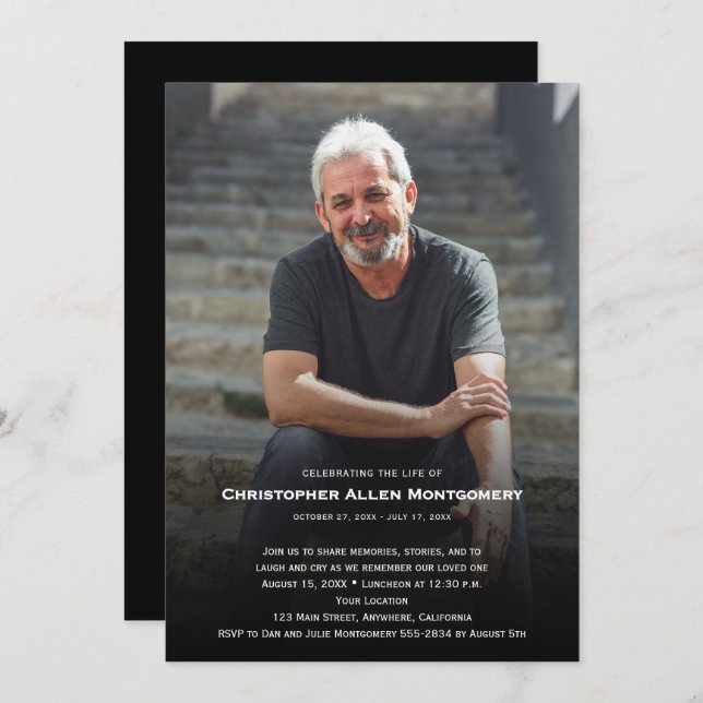 Invitación Celebration of Life Funeral Memorial (Anverso / Reverso)