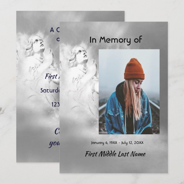 Invitación Celebration of Life Invite Angel Sky Clouds (Anverso / Reverso)