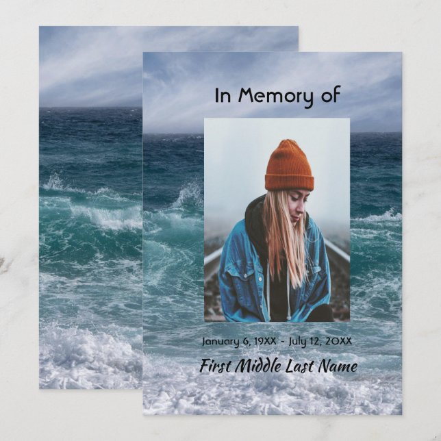 Invitación Celebration of Life Invite Ocean Sea Beach (Anverso / Reverso)