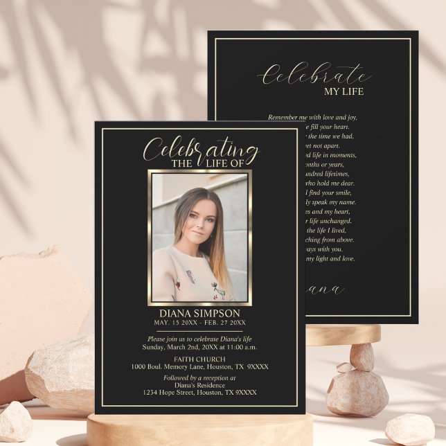 Invitación Celebration of Life Memorial Black Photo & Poem (Subido por el creador)