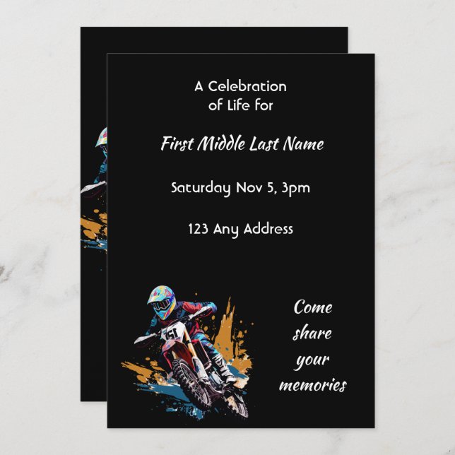 Invitación Celebration of Life Motocross Motorcycle Racing  (Anverso / Reverso)