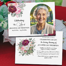 Invitación Celebration Of Life Peonies Photo Funeral
