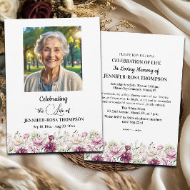 Invitación Celebration Of Life Peonies Photo Funeral 