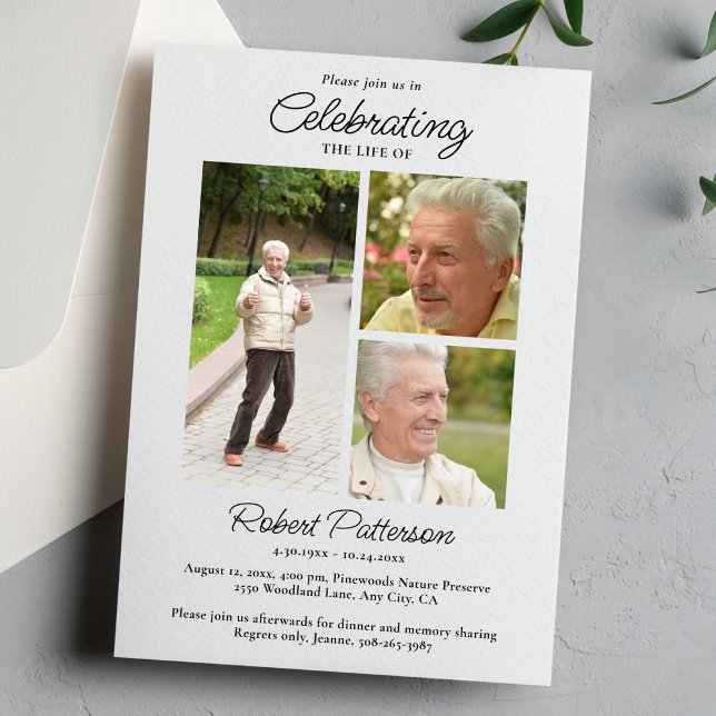 Invitación Celebration of Life Photos, Memorial Simple White (Subido por el creador)