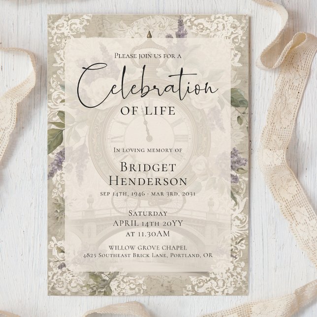 Invitación Celebration of Life Purple Butterfly Peony Funeral (Subido por el creador)