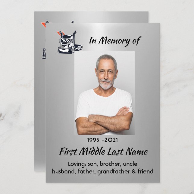 Invitación Celebration of Life Semi-Truck Tractor-trailer  (Anverso / Reverso)