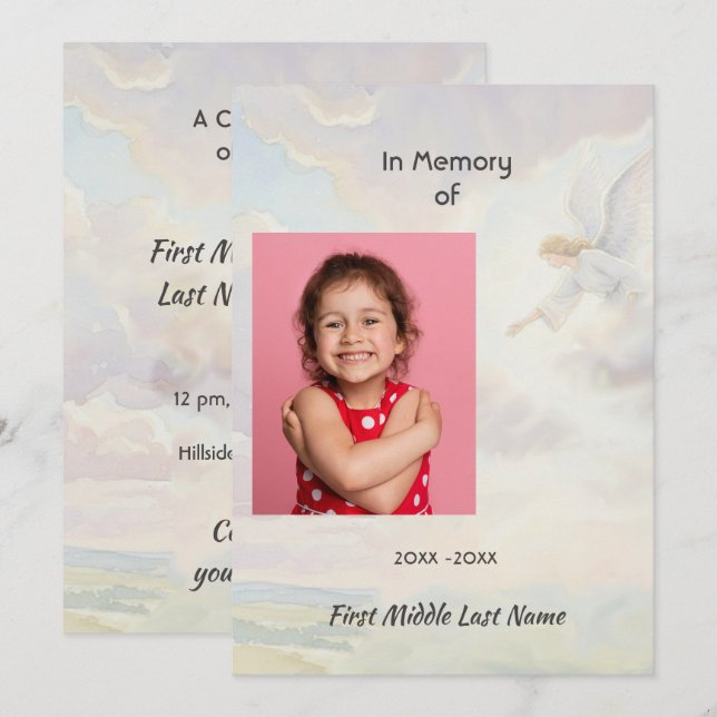 Invitación Celebration of Life Service Angel Reaching  (Anverso / Reverso)