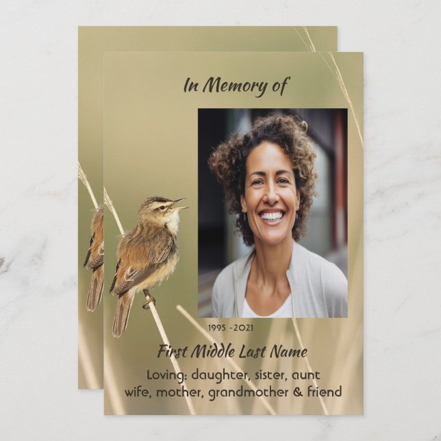 Invitación Celebration of Life Service  Bird Garden Nature  (Anverso / Reverso)