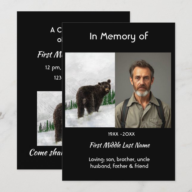 Invitación Celebration of Life Service Black Bear Animal (Anverso / Reverso)