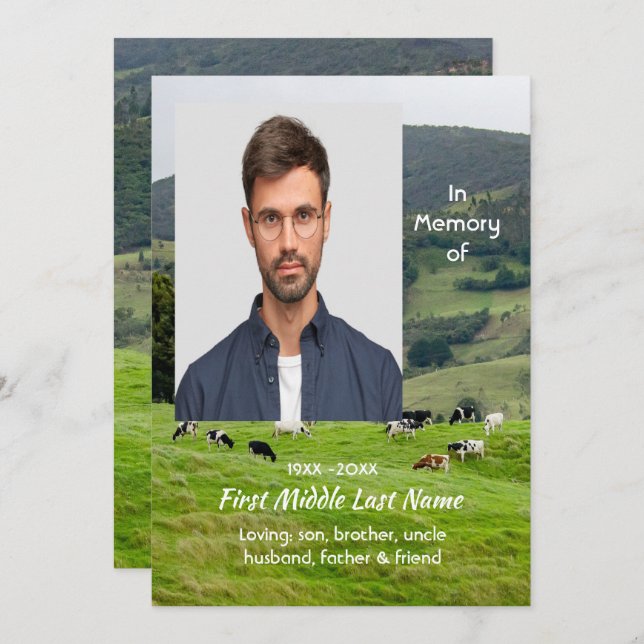 Invitación Celebration of Life Service Cattle Farm Landscape (Anverso / Reverso)