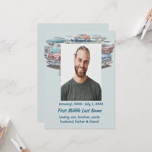 Invitación Celebration of Life Service Classic Vintage Car  (Anverso/Reverso In Situ)