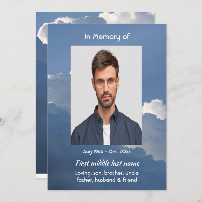 Invitación Celebration of Life Service Clouds Sky Heavenly (Anverso / Reverso)