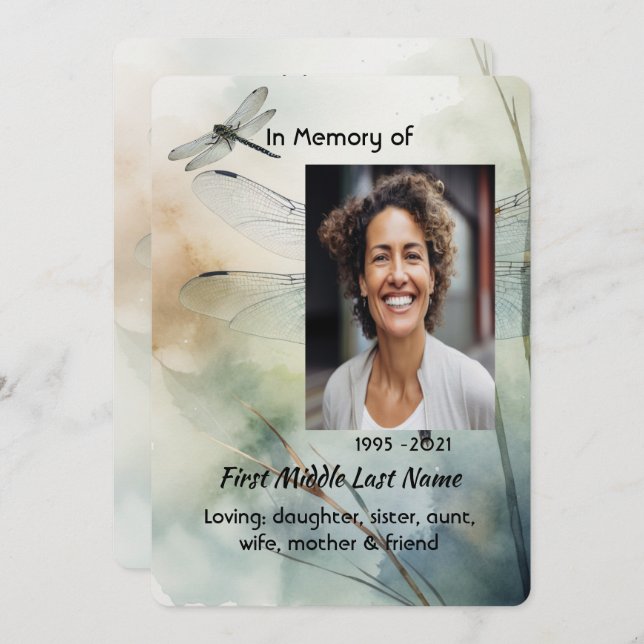 Invitación Celebration of Life Service Custom Dragonfly (Anverso / Reverso)