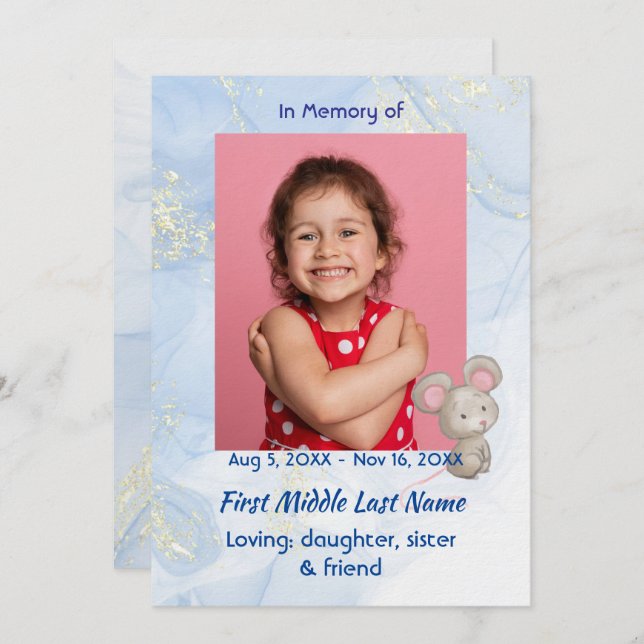 Invitación Celebration of Life Service Cute Mouse Children   (Anverso / Reverso)