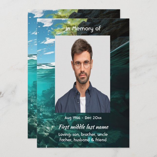 Invitación Celebration of Life Service Deep Sea Diving Diver (Anverso / Reverso)