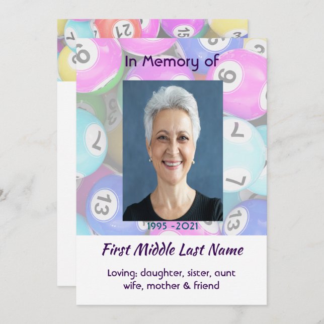 Invitación Celebration of Life Service invite Bingo Game  (Anverso / Reverso)