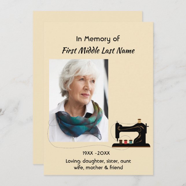 Invitación Celebration of Life Service Invite Seamstress  (Anverso / Reverso)