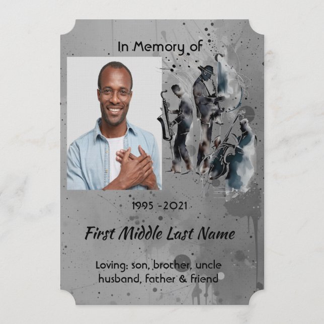 Invitación Celebration of Life Service Jazz Band (Anverso)