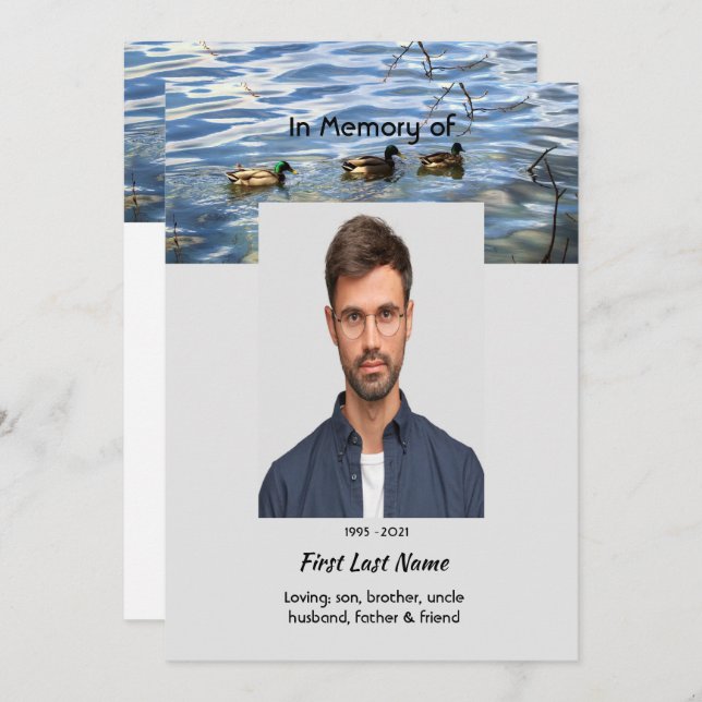 Invitación Celebration of Life Service, Lake Ducks Birds (Anverso / Reverso)