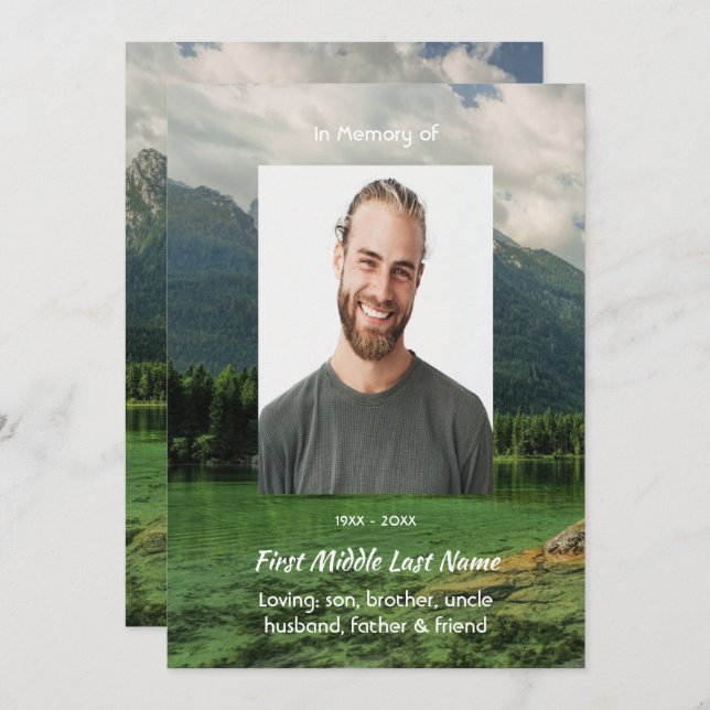 Invitación Celebration of Life Service Mountain Lake Scenery (Anverso / Reverso)