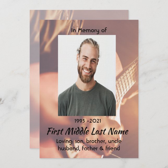 Invitación Celebration of Life Service  Musician Piano Guitar (Anverso / Reverso)