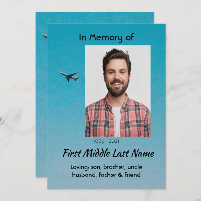 Invitación Celebration of Life Service Pilot Airplane Flying (Anverso / Reverso)