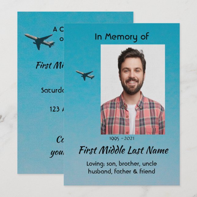 Invitación Celebration of Life Service Pilot Airplane Flying (Anverso / Reverso)