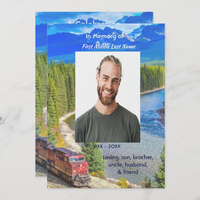 Invitación Celebration of Life Service Train Rail Railway (Anverso / Reverso)