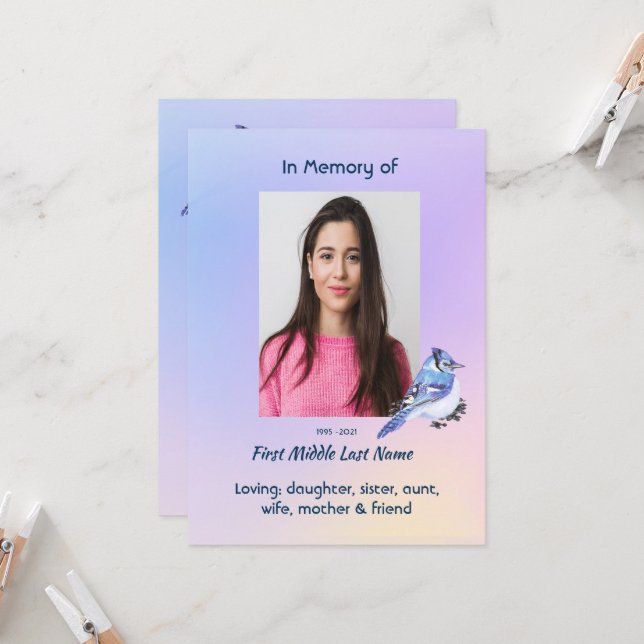 Invitación Celebration of Life Service Watercolor Bluejay (Anverso/Reverso In Situ)