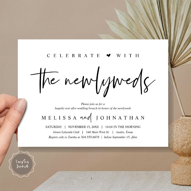 Invitación Celebre con los recién casados, Brunch de Boda (Celebrate with the Newlyweds, Wedding Brunch Invitation Card, PDF, in modern black and White)