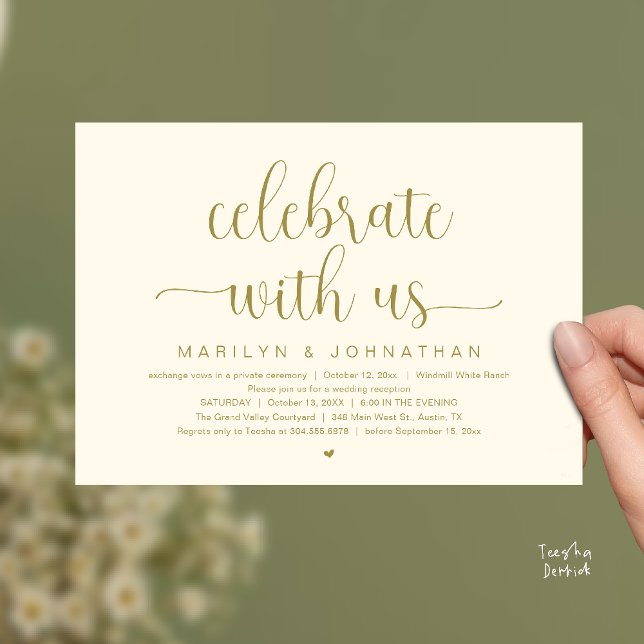 Invitación Celebre Con Nosotros Cena de Recepción de Boda Ele (Celebrate With Us Elegant Modern Wedding Reception Dinner Invitation Card in Gold Yellow Cream)