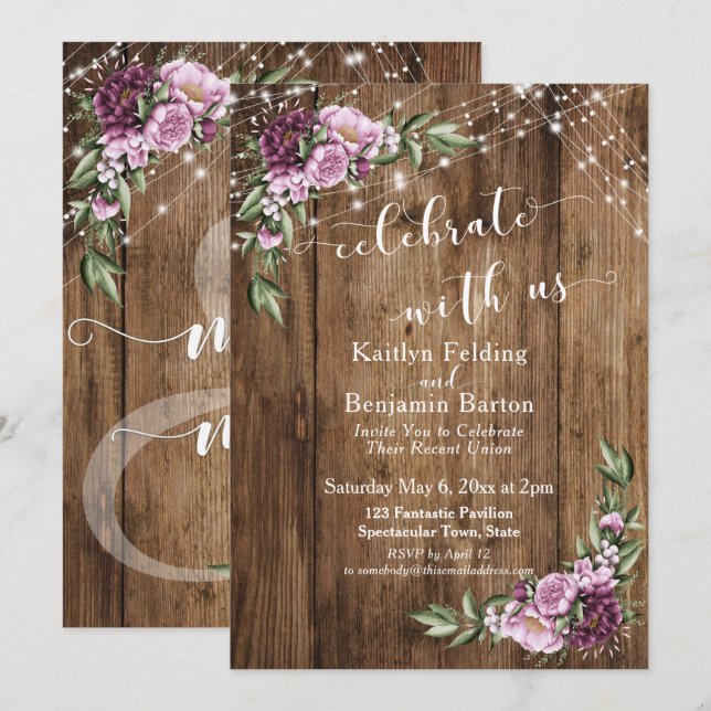 Invitación Celebre Con Nosotros Luces Florales Rústicas Recep (Anverso / Reverso)