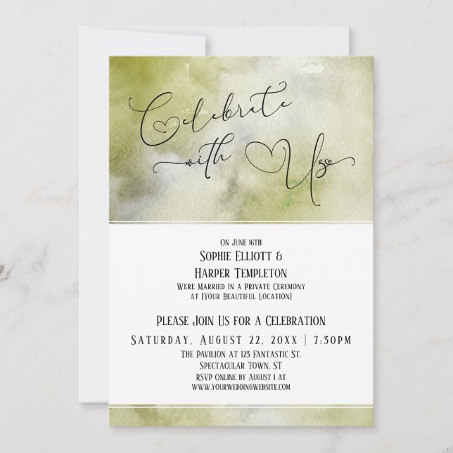 Invitación Celebre Con Nosotros Recepción de Acuarela Tonos T (Anverso)