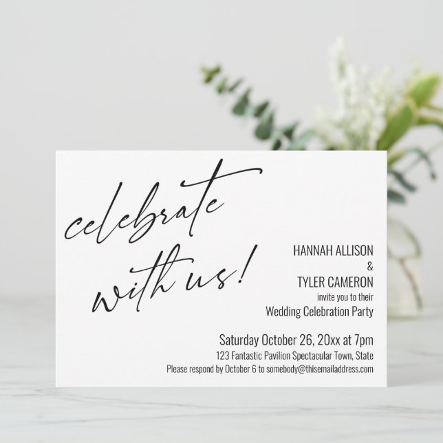 Invitación Celebre Con Nosotros Recepción de Boda con Guión M (Anverso de pie)