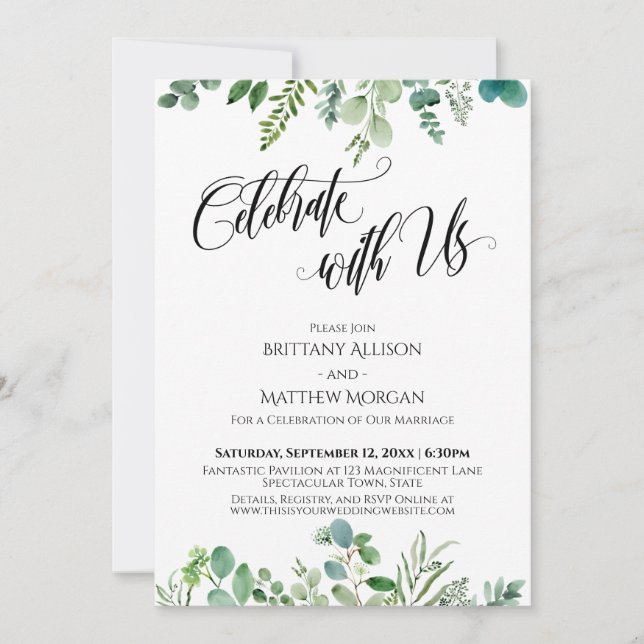 Invitación Celebre con Nosotros Recepción de Verde Eucalipto (Anverso)