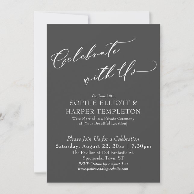 Invitación Celebre con Nosotros Recepción Elegante Gris Oscur (Anverso)
