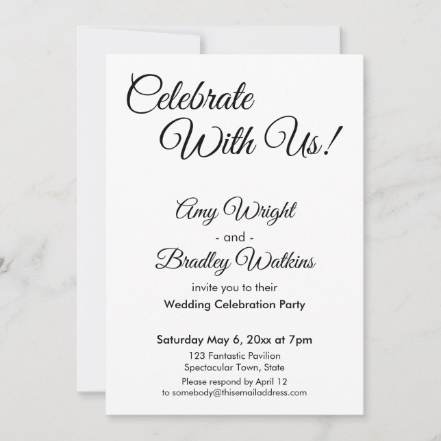 Invitación ¡Celebre Con Nosotros! Recepción Simple en Blanco  (Anverso)