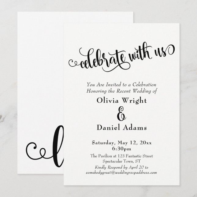 Invitación Celebre Con Nosotros Recepción Únicamente de Negro (Anverso / Reverso)