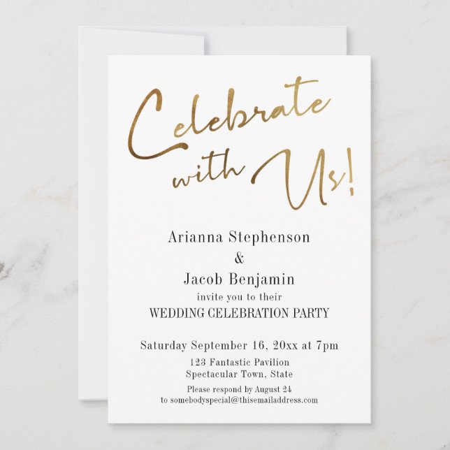 Invitación "¡Celebre con Nosotros!" Simple Fiesta de Boda de  (Anverso)