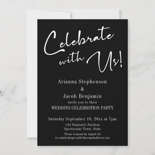 Invitación "¡Celebre Con Nosotros!" Simple Fiesta de Boda Neg (Anverso)