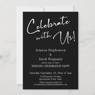 Invitación "¡Celebre Con Nosotros!" Simple Fiesta de Boda Neg