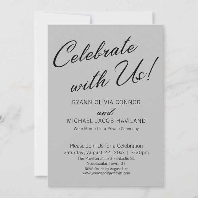Invitación Celebre con nosotros Solo recepción simple Gris (Anverso)