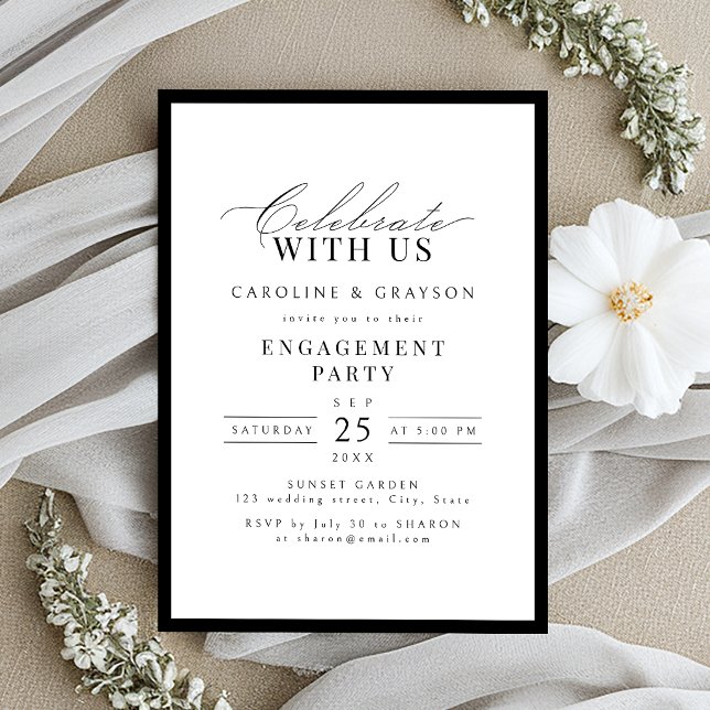 Invitación ¡Celebre Con Nosotros! Tipografía Elegante para Co (Celebrate With Us! Graceful Typography Engagement Invitation)