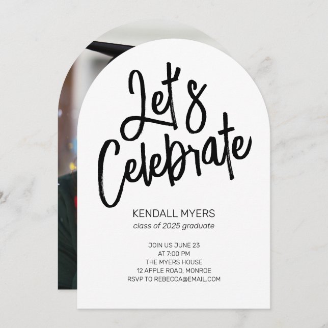 Invitación Celebremos a Grad Fiesta con foto (Anverso / Reverso)