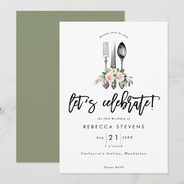 Invitación celebremos a la fiesta de cumpleaños floral de los (Anverso / Reverso)