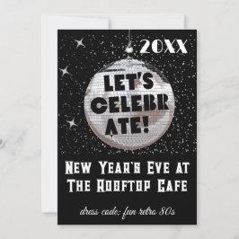 Invitación Celebremos a NYE Disco Ball FIESTA Black